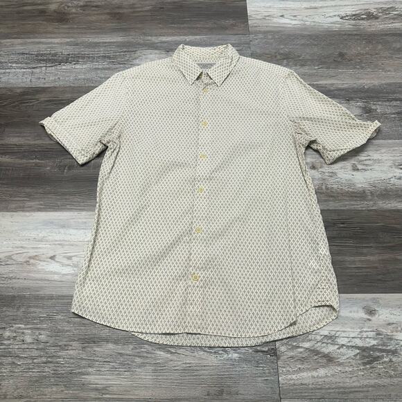 AllSaints Geometric Cream Black AOP Mens Medium Short Sleeve Button Shirt EUC - Picture 2 of 8